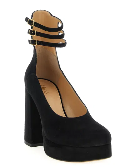 Chloé 100mm Loti Suede Platform Block-heel Pumps In Black