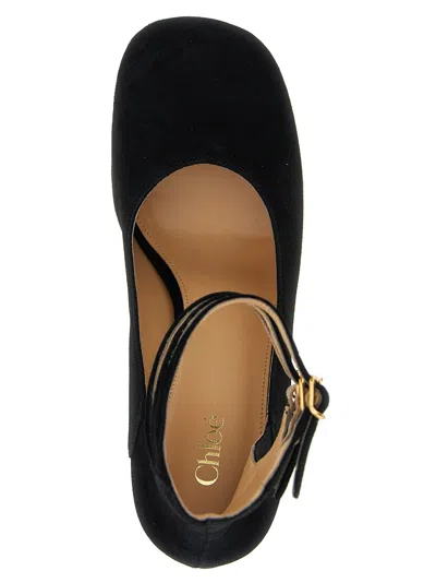 Chloé 100mm Loti Suede Platform Block-heel Pumps In Black