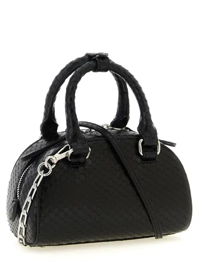 Diesel 1dr Dome-mini Bowling Bag In Snake-effect Leather In Black