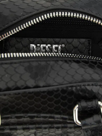 Diesel 1dr Dome-mini Bowling Bag In Snake-effect Leather In Black