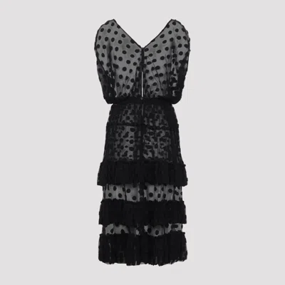 Dries Van Noten Ruffled Polka-dot Cotton-blend Mesh Midi Dress In Black