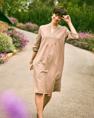 Chico's Linen-cotton Pintuck Dress In Topaz Smoke In Brown