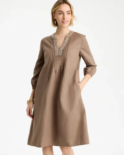Chico's Linen-cotton Pintuck Dress In Topaz Smoke In Brown