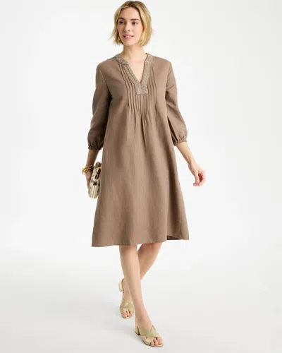 Chico's Linen-cotton Pintuck Dress In Topaz Smoke In Brown
