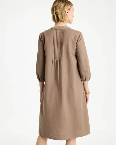Chico's Linen-cotton Pintuck Dress In Topaz Smoke In Brown