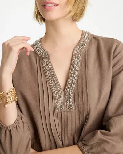 Chico's Linen-cotton Pintuck Dress In Topaz Smoke In Brown