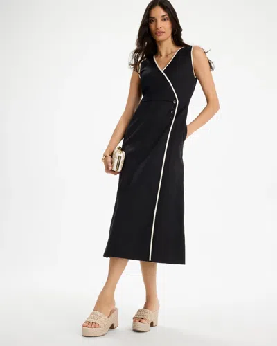 Chico's Sleeveless Surplice Linen Dress In Black