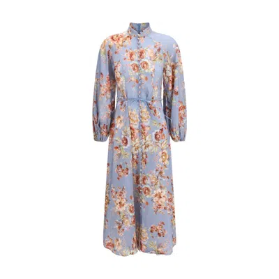 Zimmermann Womens Chambray Floral Billow Long-sleeve Linen Maxi Dress Xxs In Blue