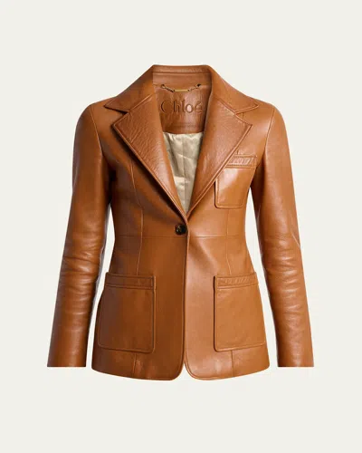 Chloé Slouch Leather Belted Single-breasted Jacket In Brown