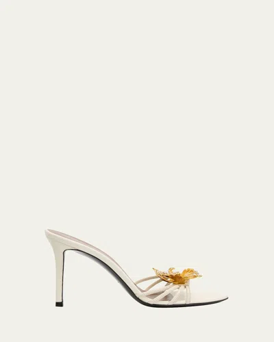 Giuseppe Zanotti 90mm Flower Leather Slide Sandals In White