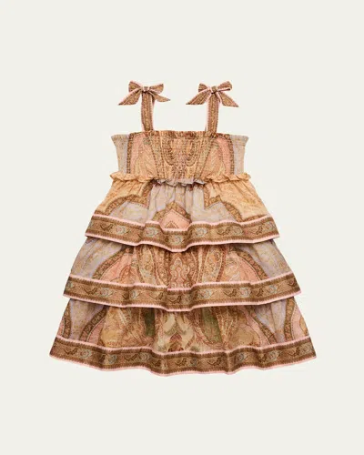 Zimmermann Awaken Kids Tiered Dress In Brown