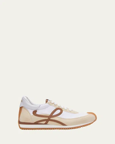 Loewe Flow Runner 2.0 Sneakers In White/brown Nylon And Suede Women In Brown