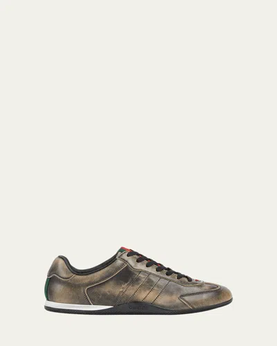 Gucci Leather Shift Sneakers Low Top Rubber Sole In Green
