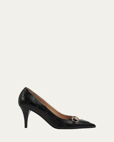 Gucci Calf Leather Bos Taurus Mid Heel Pumps In Animal Print