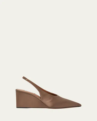 Alaïa Cube 75 Satin Slingback Wedge Pumps In Brown