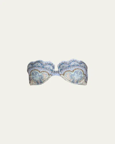 Zimmermann Wanderlust Strapless Embellished Paisley-print Bikini Top In Blue