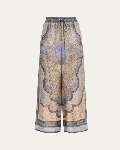 Zimmermann Wanderlust Multicolor Pants With Elastic Drawstring Waist And All-.over Print In Silk Woman