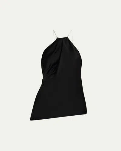 Victoria Beckham Chain-embellished Gathered Satin Top In Black