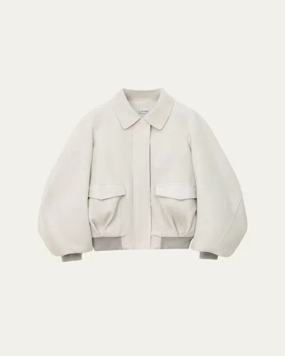 Loewe Suede Jacket Collared Design Flap Pockets In Gray