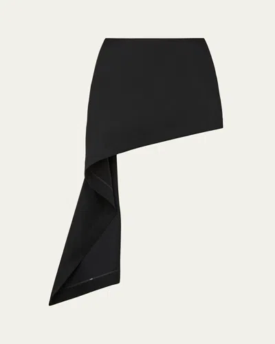 Loewe Womens Black Draped-side Asymmetric-hem Cotton-blend Mini Skirt In Black