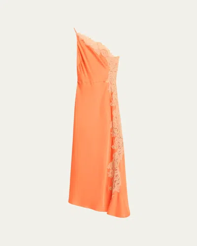 A.l.c Lou Lace-embroidered One-shoulder Slip Dress In Orange