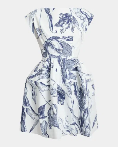 Erdem Pleated Floral-print Cotton-poplin Mini Dress In White