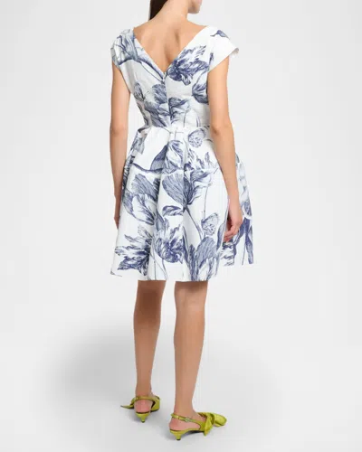 Erdem Pleated Floral-print Cotton-poplin Mini Dress In White