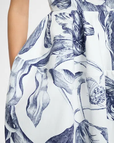 Erdem Pleated Floral-print Cotton-poplin Mini Dress In White