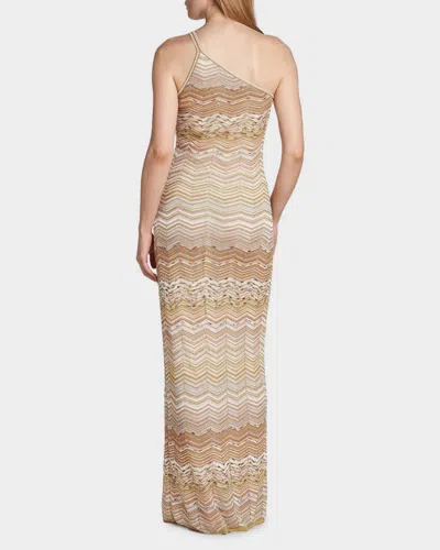 Missoni One-shoulder Sequin-embellished Striped Metallic Crochet-knit Maxi Dress In Gold