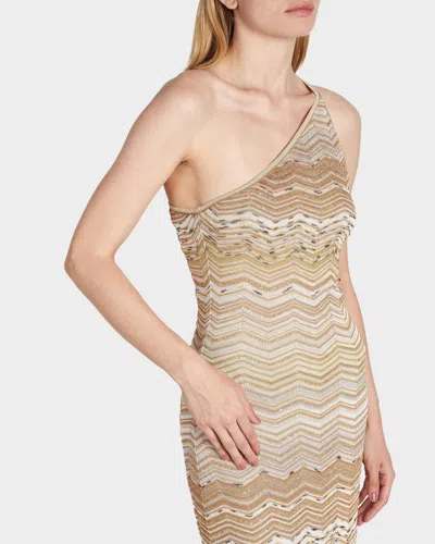 Missoni One-shoulder Sequin-embellished Striped Metallic Crochet-knit Maxi Dress In Gold