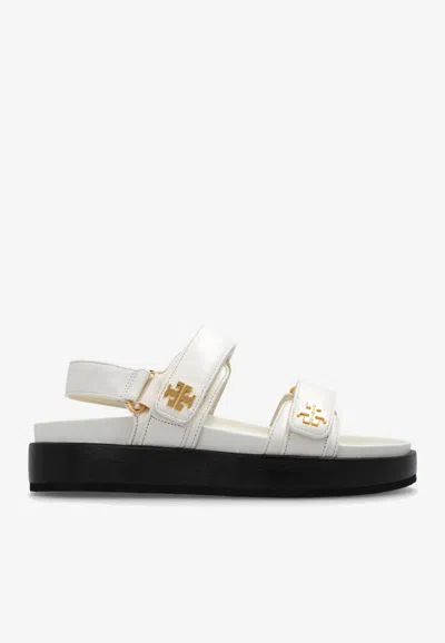 Tory Burch Chic Low-heel Sandals With Logo Embellishment In White