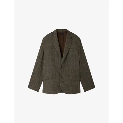 Soeur Checked Wool Blend Oversized Tailoring Blazer In Brown