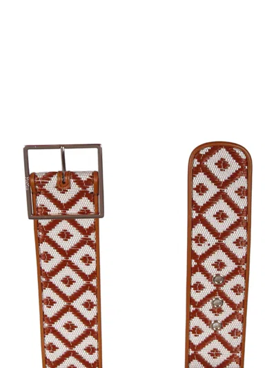 Max Mara Raffia-effect Diamond Pattern Belt In Red