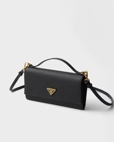 Prada Triangle-logo Top Handle Wallet In Black