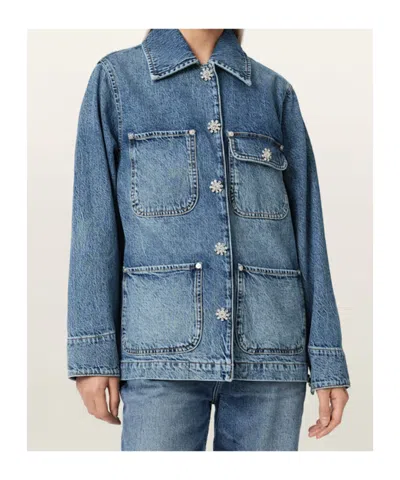Allsaints Womens Mid Indigo Bex Crystal-stud Relaxed-fit Denim Jacket Xs In Blue