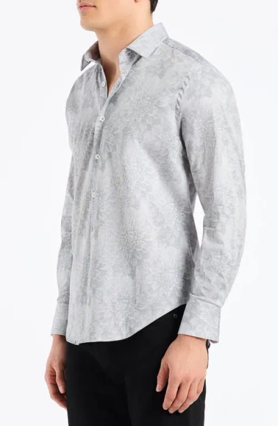 Robert Graham Lexington Floral Stretch Cotton Button-up Shirt In Gray