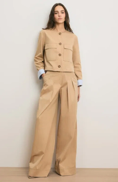 Veronica Beard Heron Pleated Wide Leg Pants In Brown