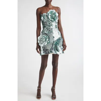 Oscar De La Renta Sequined Geometric Floral Cocktail Mini Dress In Green