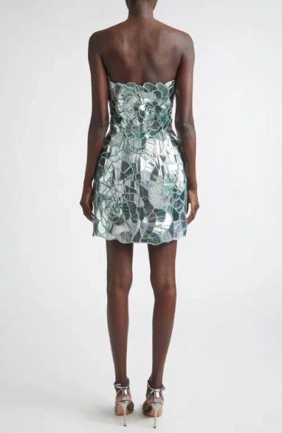 Oscar De La Renta Sequined Geometric Floral Cocktail Mini Dress In Green