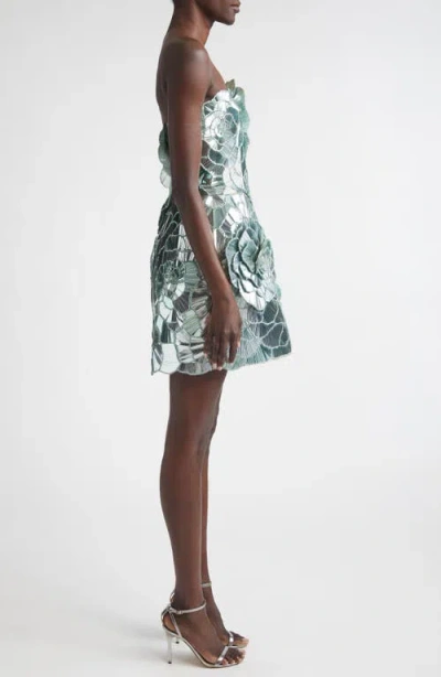 Oscar De La Renta Sequined Geometric Floral Cocktail Mini Dress In Green