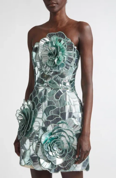 Oscar De La Renta Sequined Geometric Floral Cocktail Mini Dress In Green