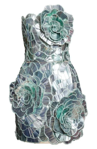 Oscar De La Renta Sequined Geometric Floral Cocktail Mini Dress In Green