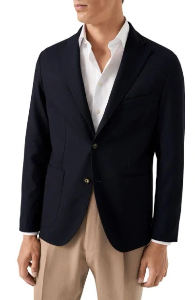 Eton Lana Tailored Fit Navy Tech Soft Wool Blazer In Blue