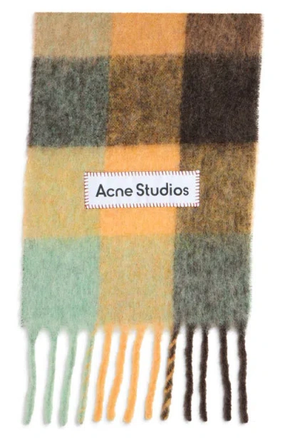 Acne Studios Women Multicolor Scarf With Check Motif And Logo Patch In Alpaca And Wool Blend Woman In Brown