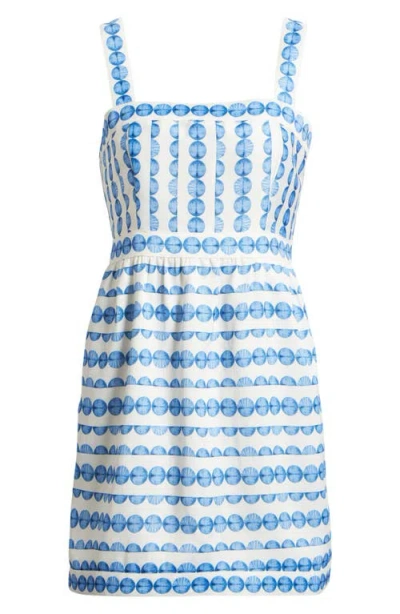 French Connection Dot Print Structured Taffeta Minidress In Blue