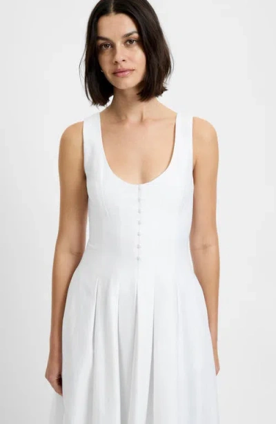 French Connection Pleated Sleeveless Sateen Midi Dress In White