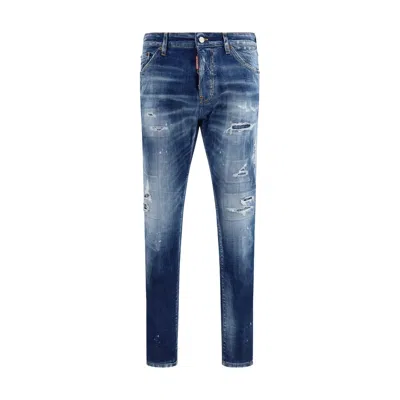 Dsquared2 Teddy Distressed Slim Jeans In Blue