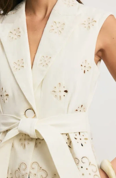 Veronica Beard Townes Eyelet Cotton Twill Vest In White