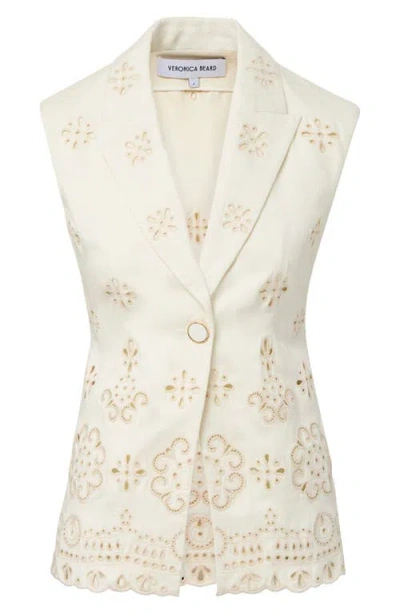 Veronica Beard Townes Eyelet Cotton Twill Vest In White