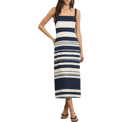 Veronica Beard Ella Striped Linen Midi Dress In Navy Dove White In Black